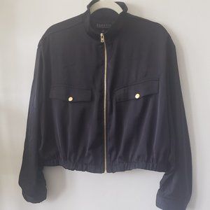 Black Satin Bomber Jacket - Eloquii